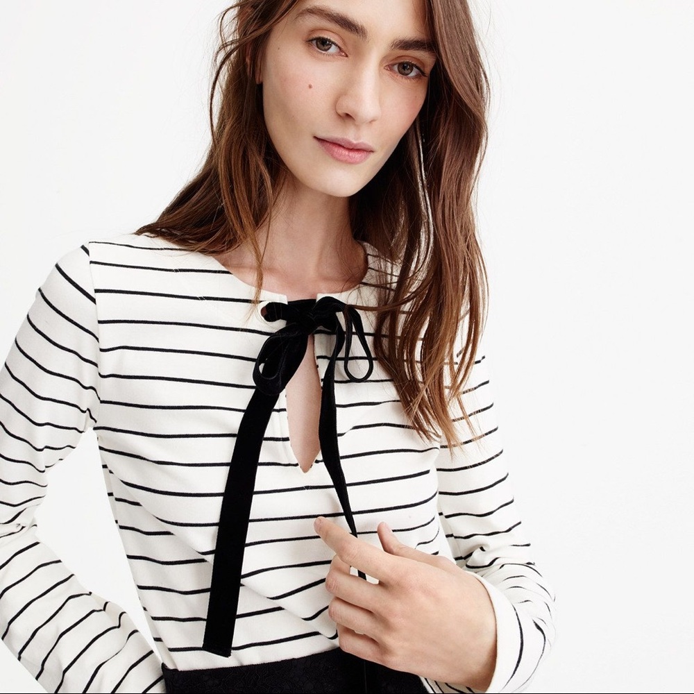 J.Crew Velvet Bow Tie Striped Shirt